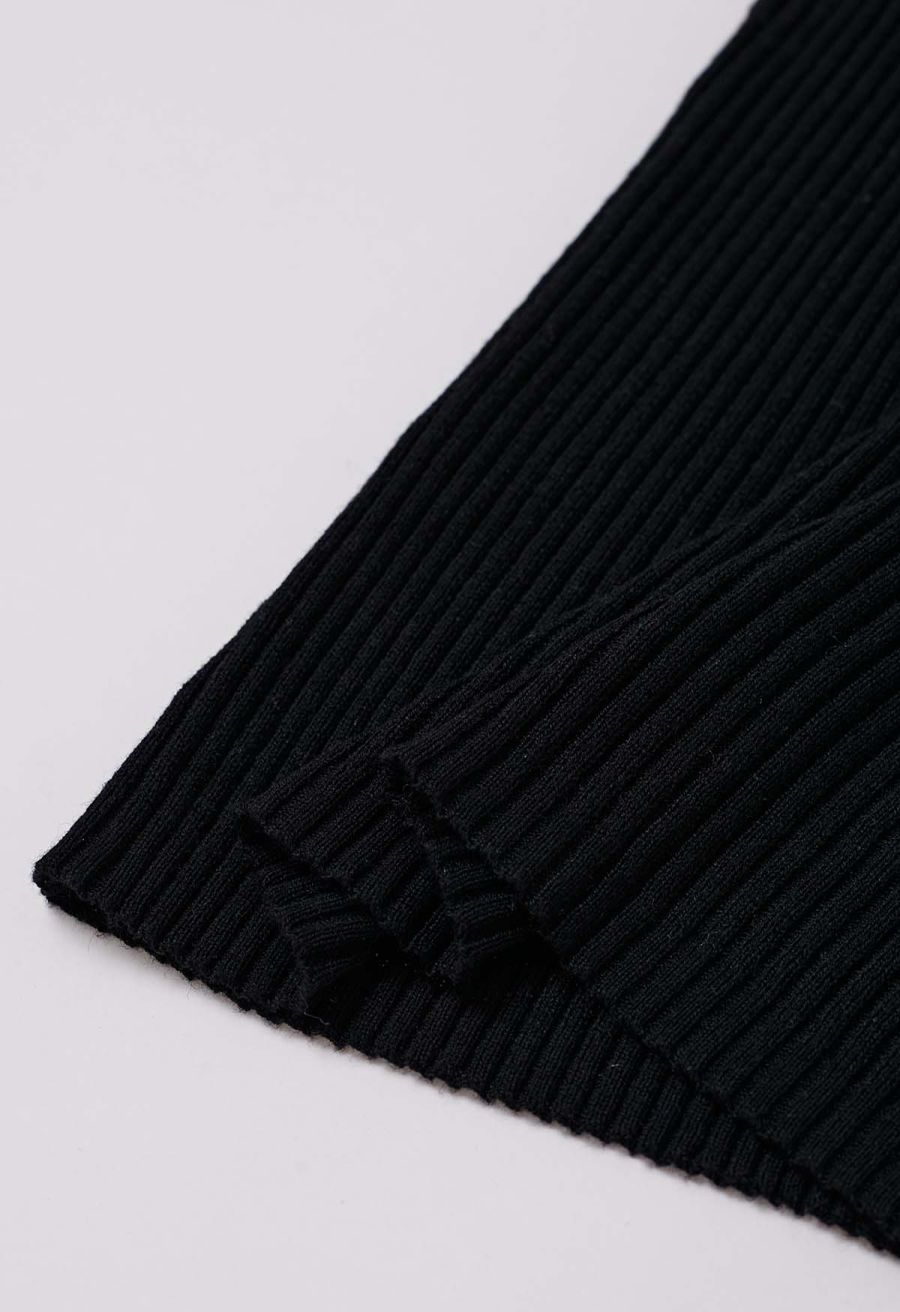 Lace Panel Rib Knit Tank Top in Black