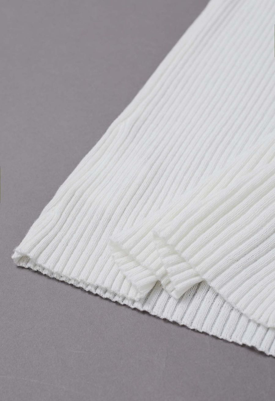Lace Panel Rib Knit Tank Top in White