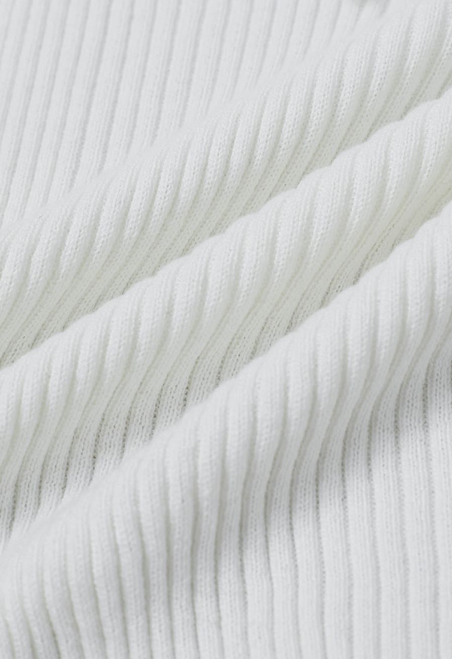 Lace Panel Rib Knit Tank Top in White