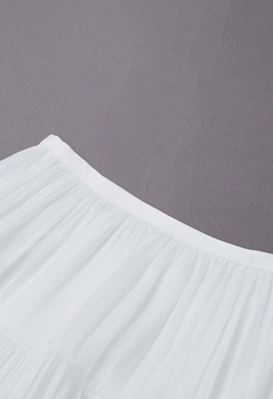 Glossy Finish Tiered Maxi Skirt in White