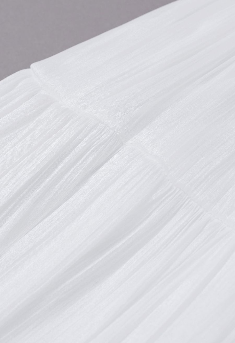 Glossy Finish Tiered Maxi Skirt in White