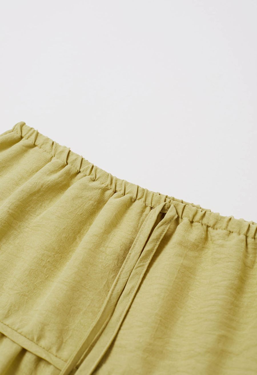 Relaxed Fit Tie-Waist Tiered Maxi Skirt in Lime