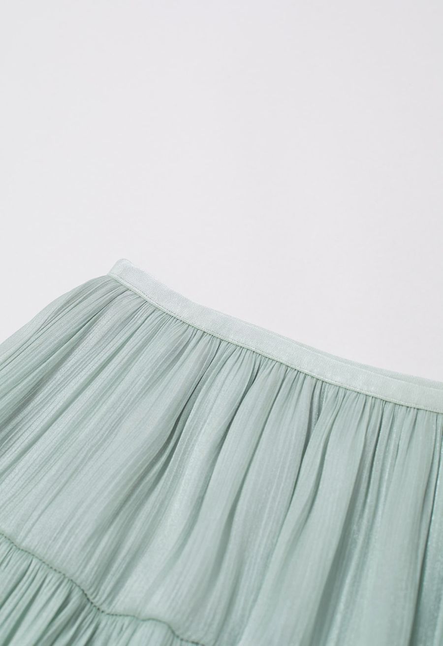 Glossy Finish Tiered Maxi Skirt in Mint