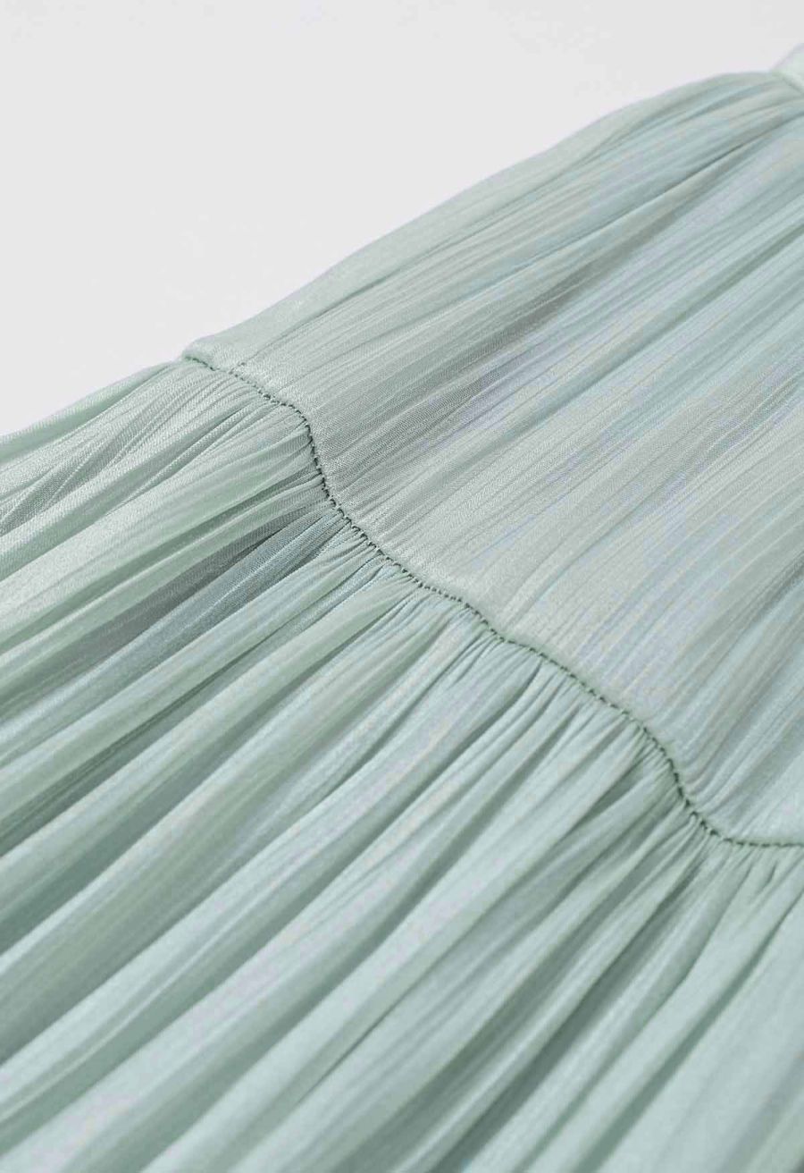 Glossy Finish Tiered Maxi Skirt in Mint