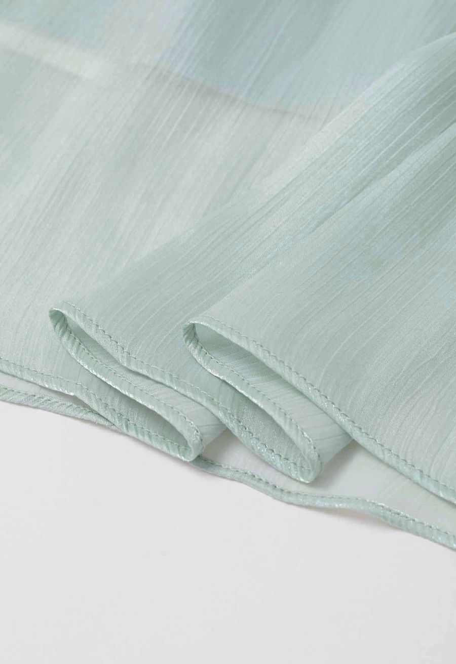Glossy Finish Tiered Maxi Skirt in Mint
