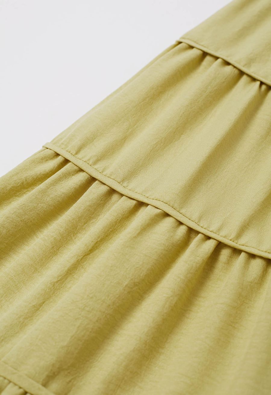 Relaxed Fit Tie-Waist Tiered Maxi Skirt in Lime