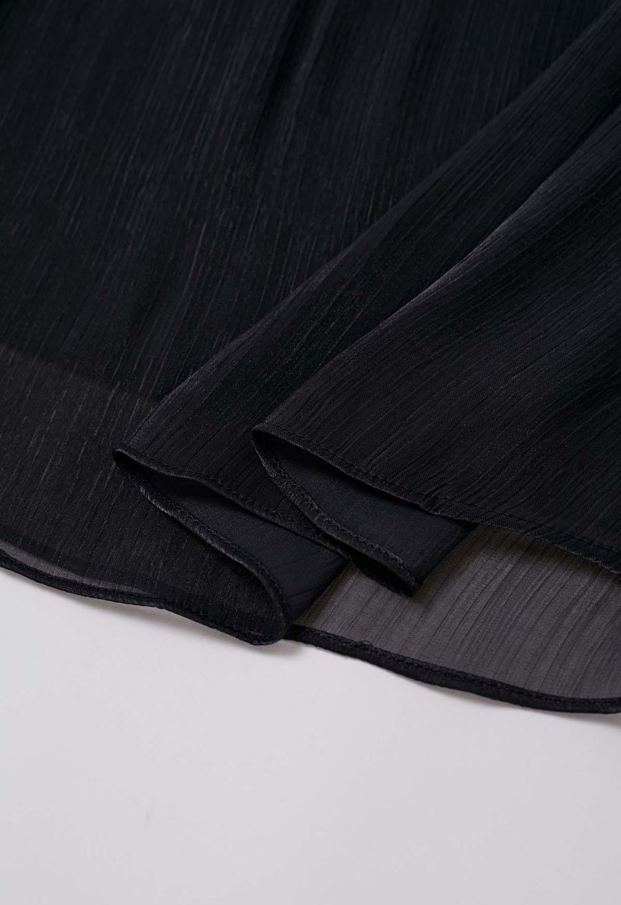 Glossy Finish Tiered Maxi Skirt in Black