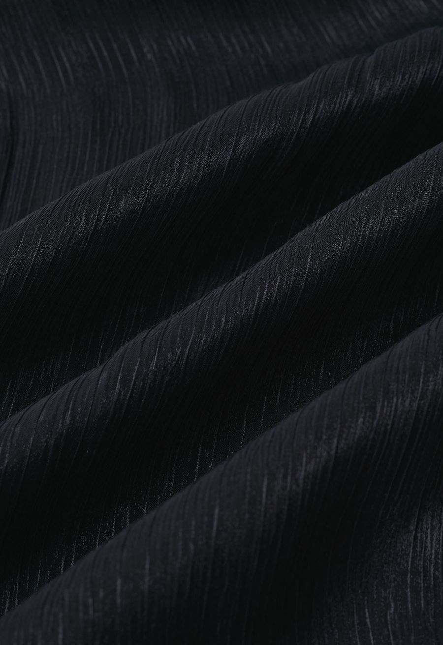 Glossy Finish Tiered Maxi Skirt in Black