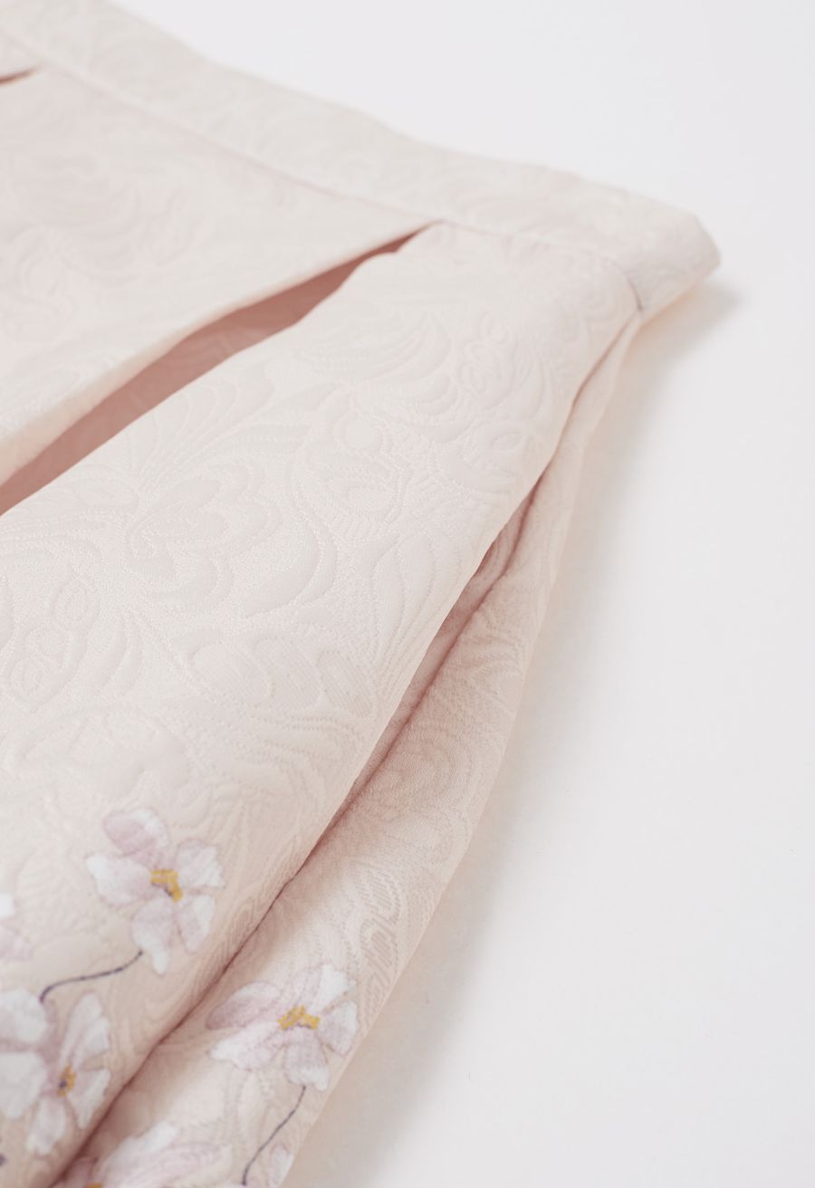 Lavender Peony Print Embossed Midi Skirt