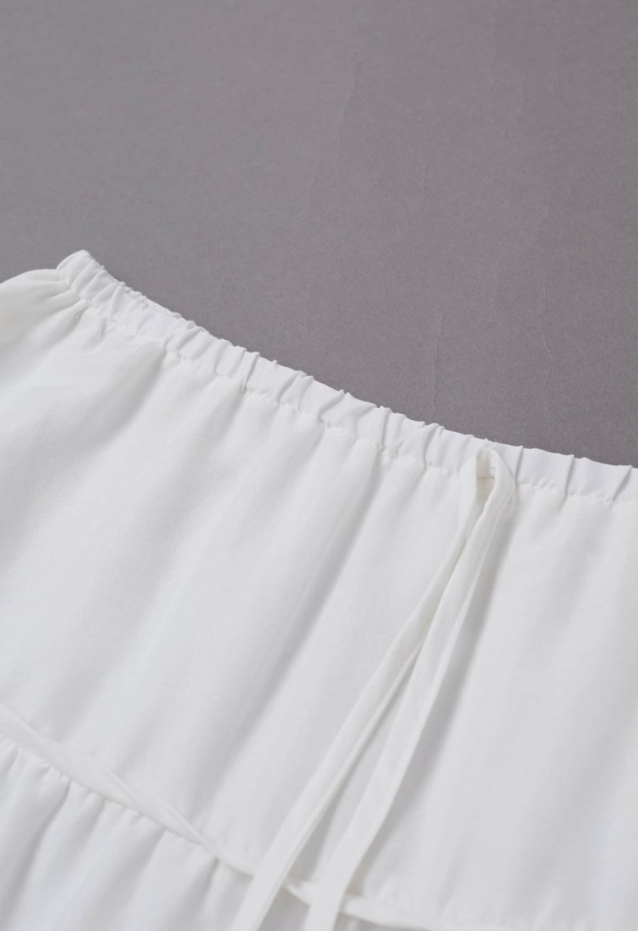 Relaxed Fit Tie-Waist Tiered Maxi Skirt in White