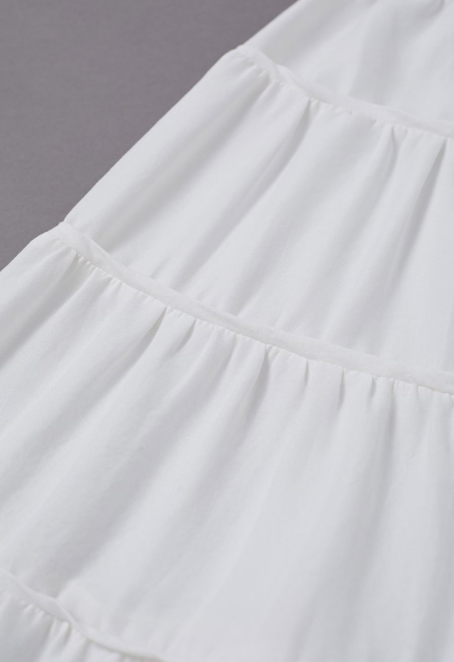Relaxed Fit Tie-Waist Tiered Maxi Skirt in White