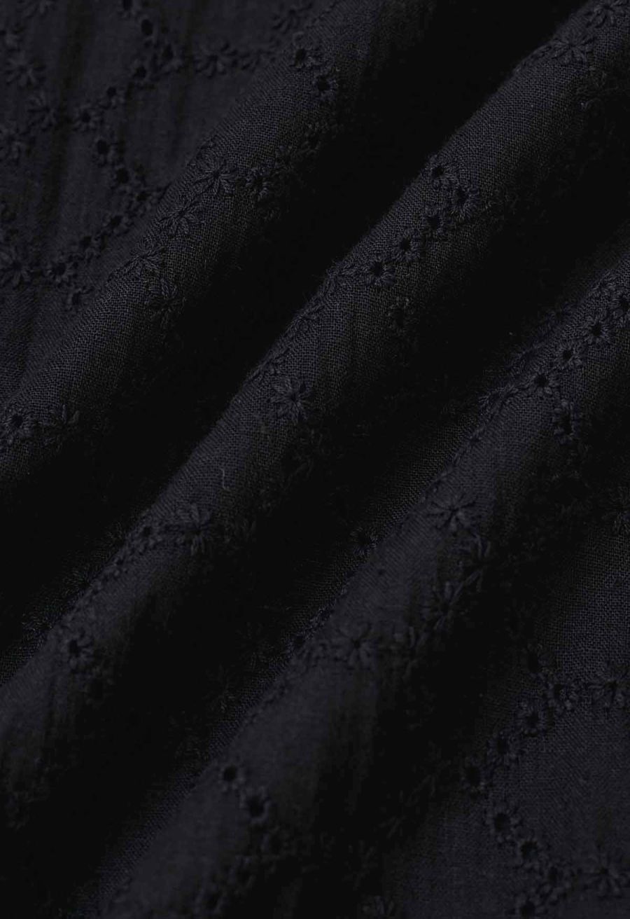Mesh-Panel Honeycomb Embroidered Maxi Skirt in Black