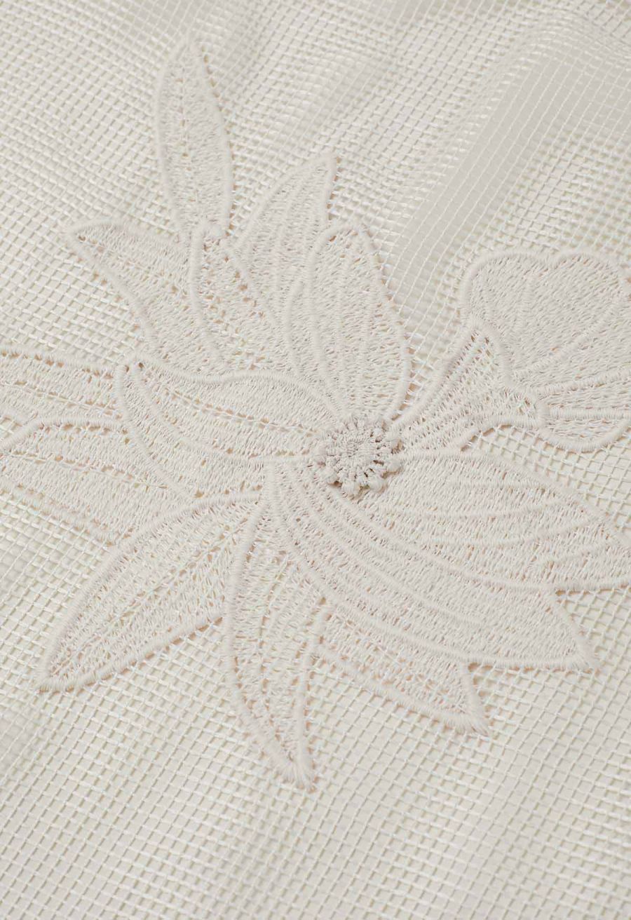 Intricate Embroidered Floral Fishnet Midi Skirt in Sand
