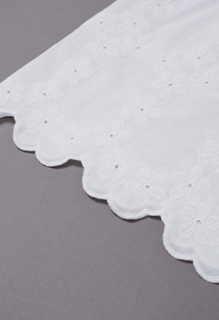 Lattice-Floret Embroidery Cotton Pants in White