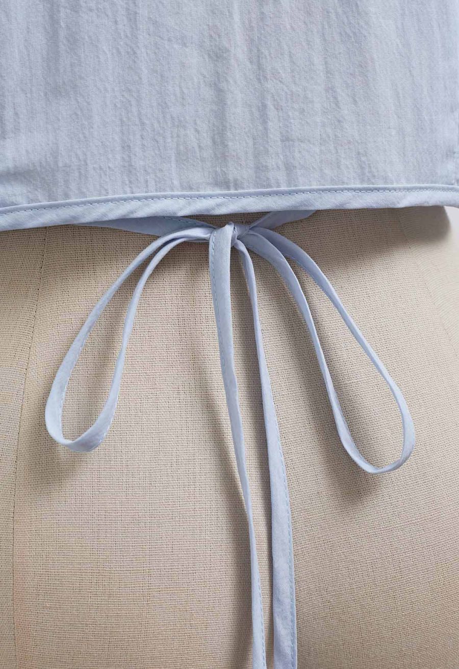 Eyelet Lace Wrap Front Crop Top in Baby Blue