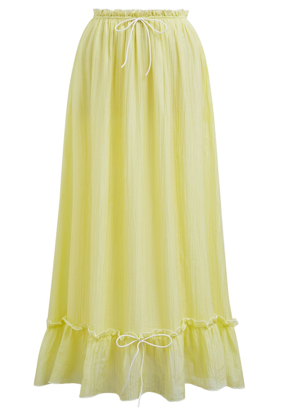 Contrast Bowknot Ruffle Cami Top and Skirt Set in Yellow