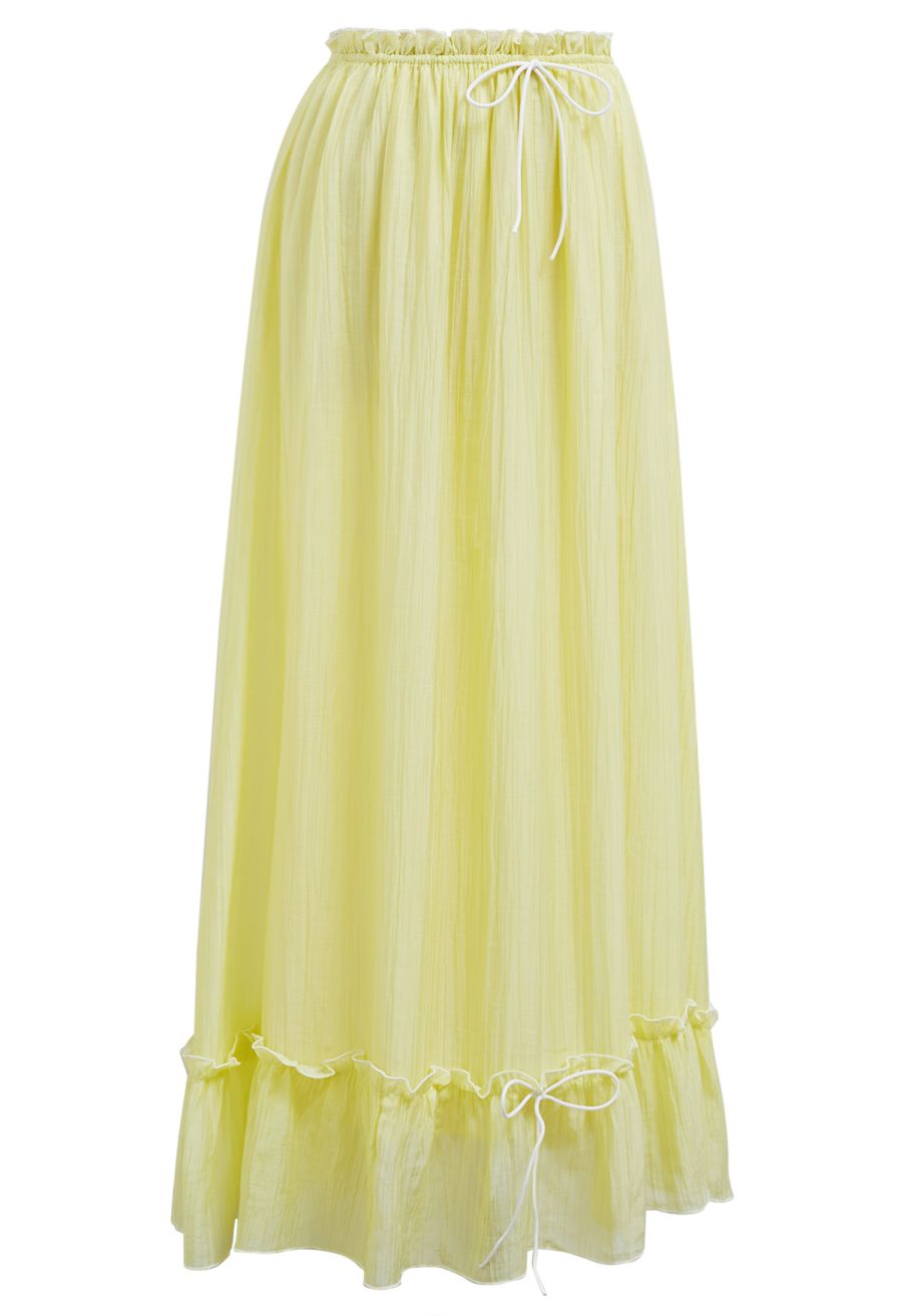 Contrast Bowknot Ruffle Cami Top and Skirt Set in Yellow