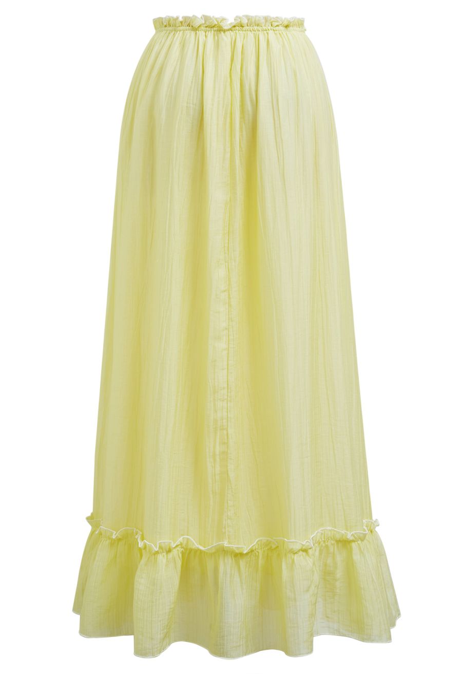 Contrast Bowknot Ruffle Cami Top and Skirt Set in Yellow