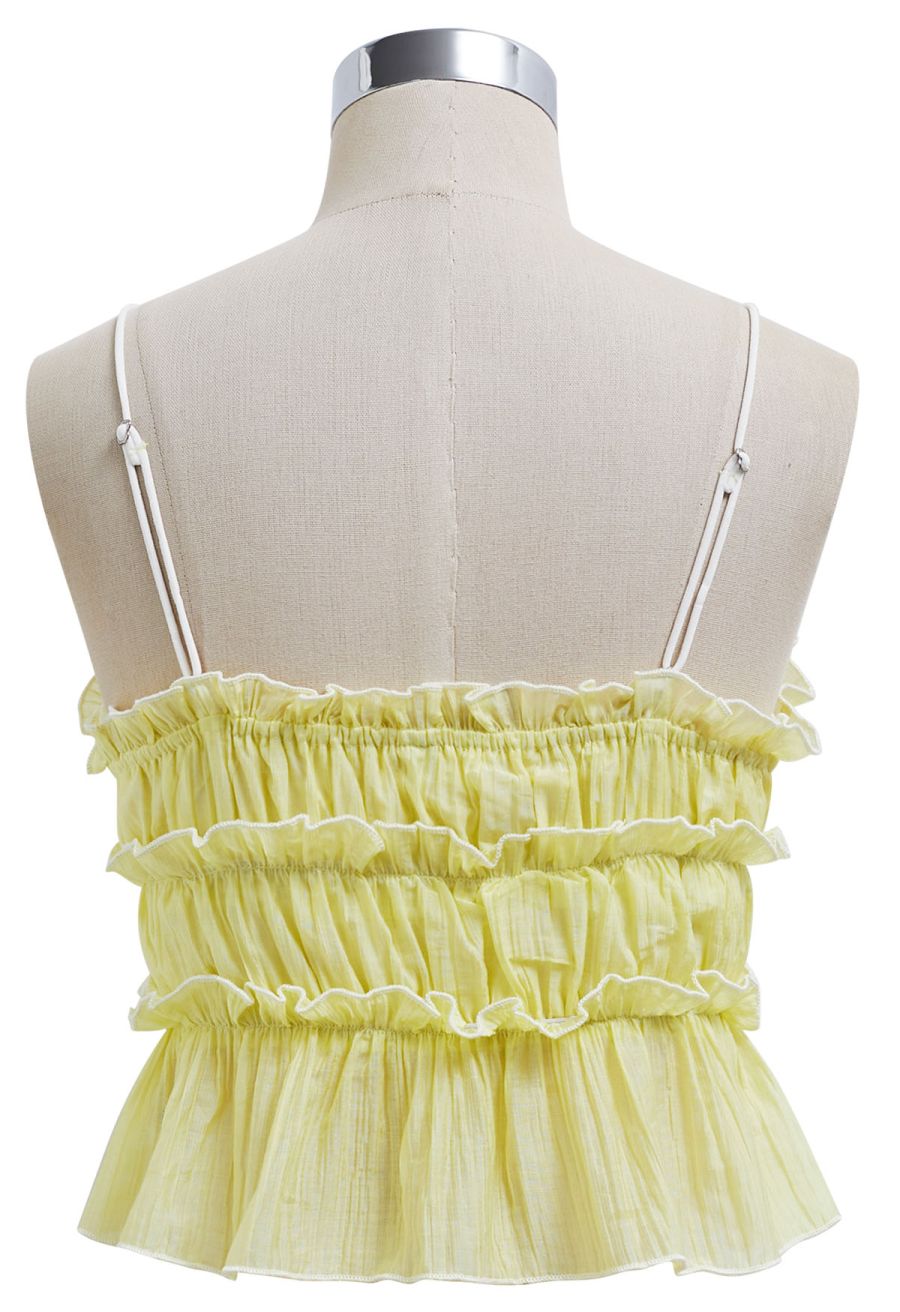 Contrast Bowknot Ruffle Cami Top and Skirt Set in Yellow