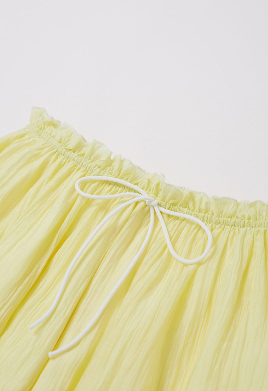 Contrast Bowknot Ruffle Cami Top and Skirt Set in Yellow