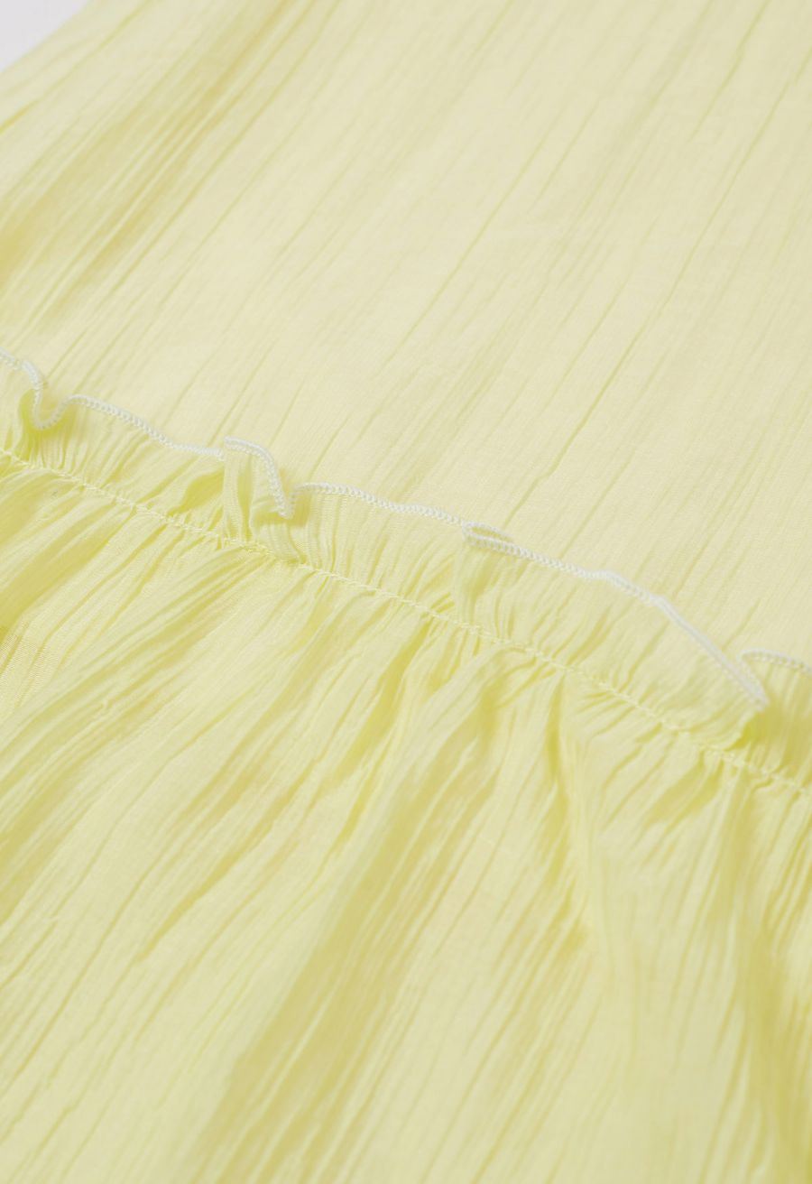 Contrast Bowknot Ruffle Cami Top and Skirt Set in Yellow