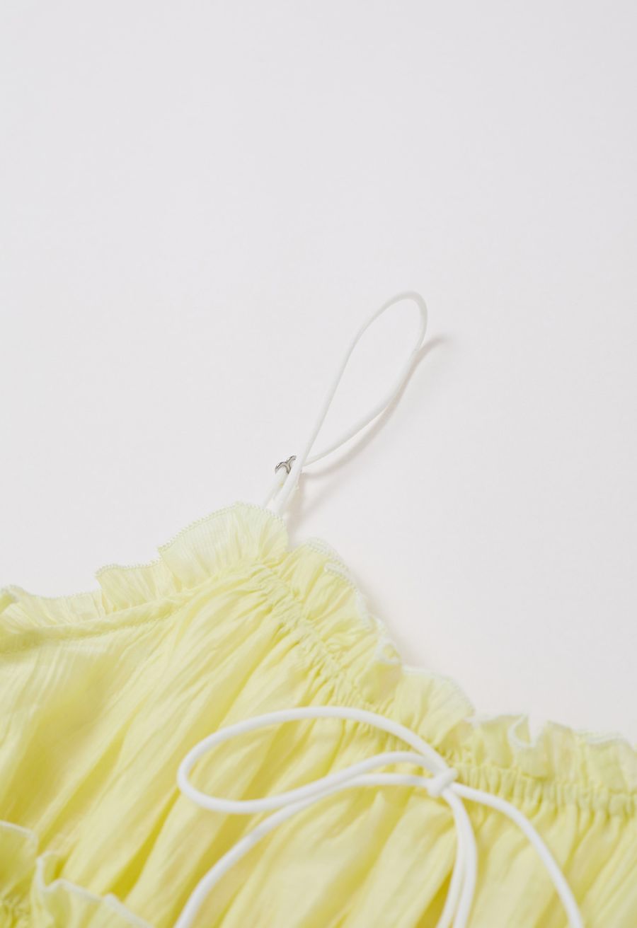 Contrast Bowknot Ruffle Cami Top and Skirt Set in Yellow