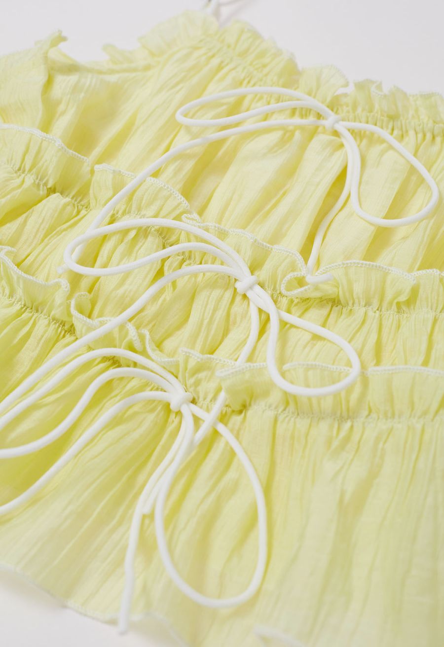 Contrast Bowknot Ruffle Cami Top and Skirt Set in Yellow
