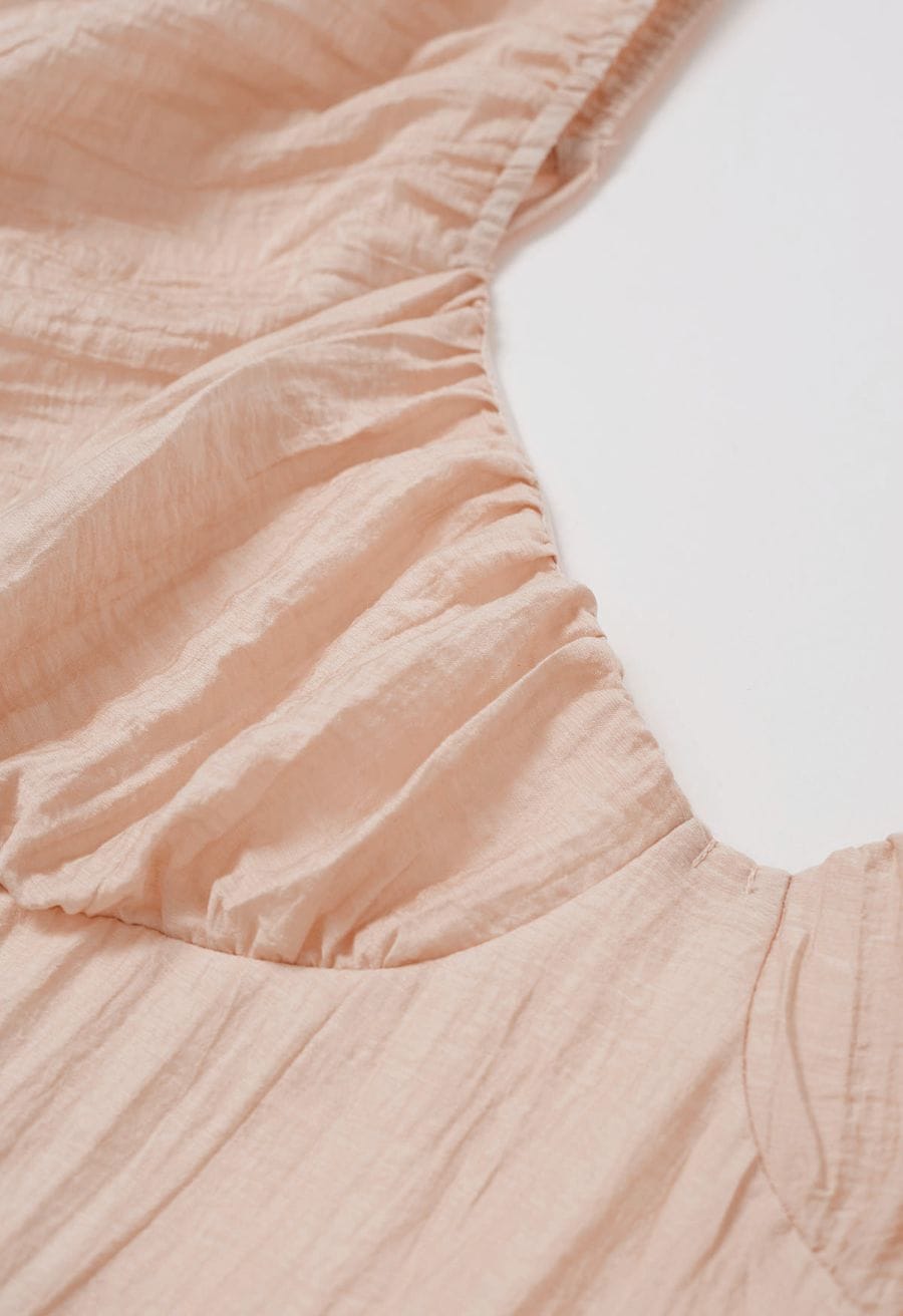 Scoop Neck Tie-Back Crinkle Tiered Dress in Dusty Pink