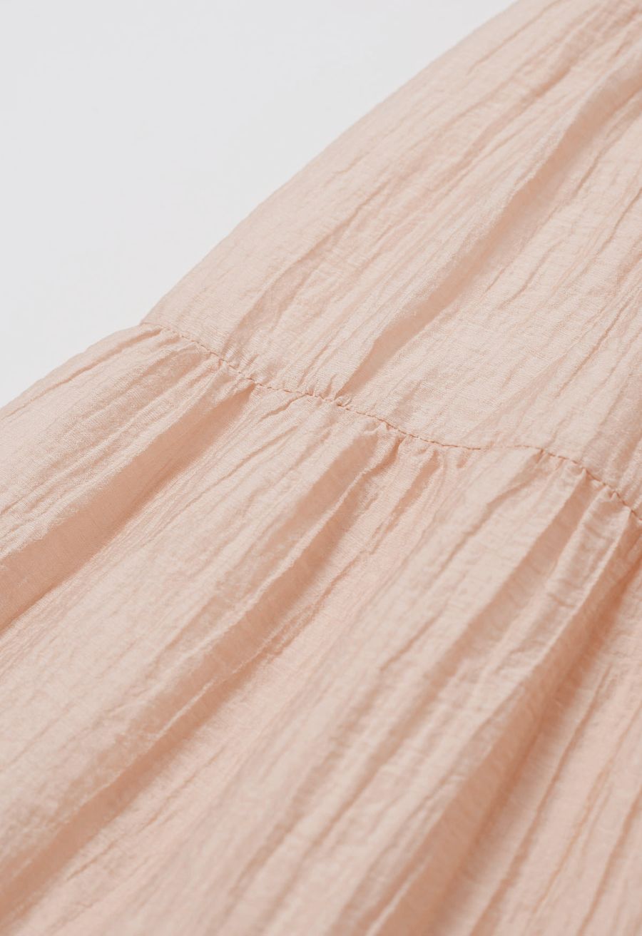 Scoop Neck Tie-Back Crinkle Tiered Dress in Dusty Pink