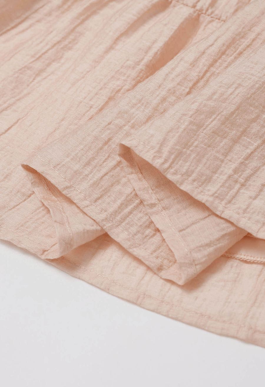 Scoop Neck Tie-Back Crinkle Tiered Dress in Dusty Pink
