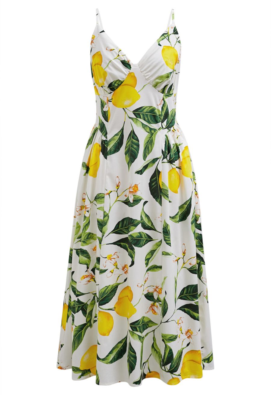 Lemon Floral V-Neck Cami Midi Dress