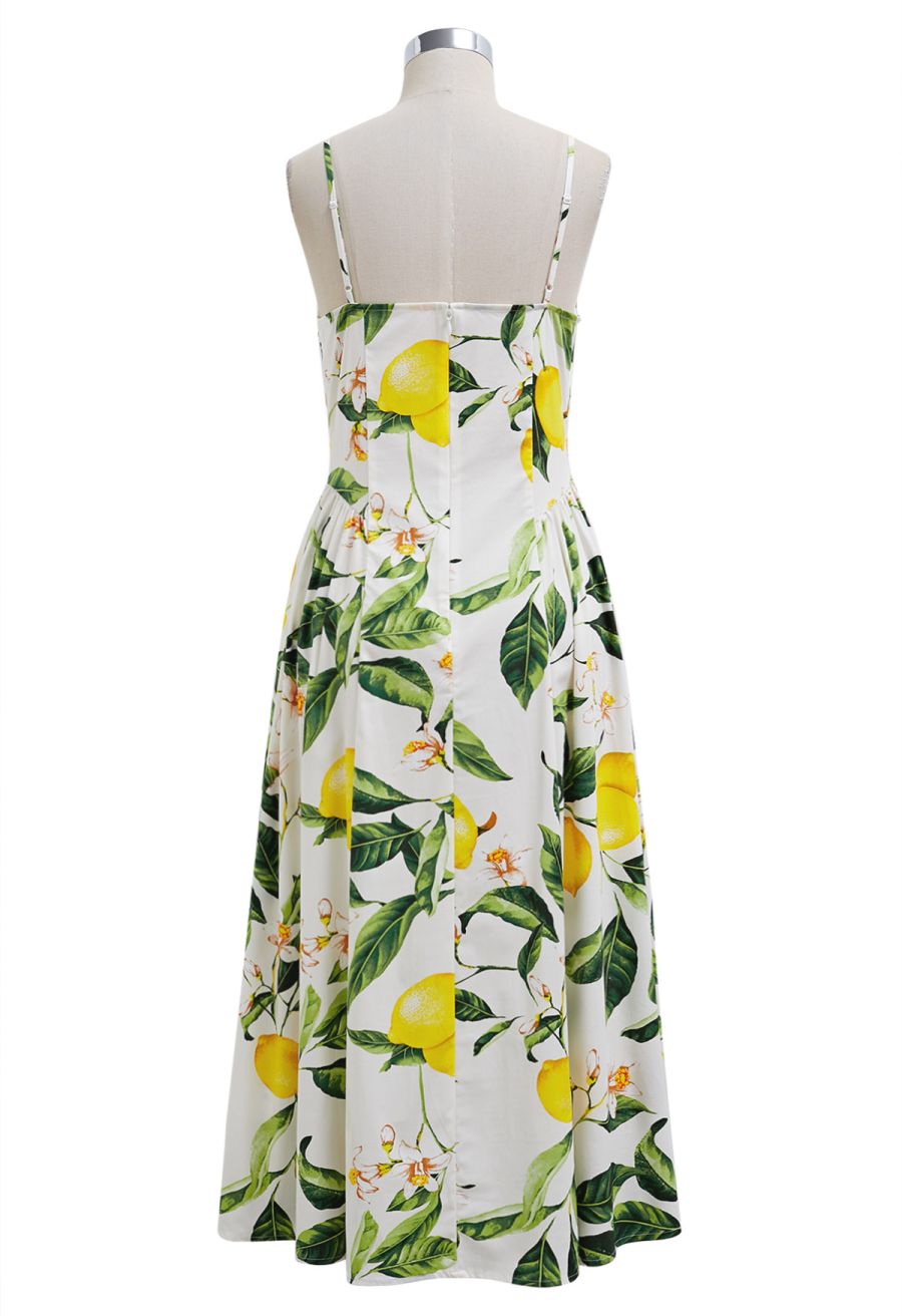 Lemon Floral V-Neck Cami Midi Dress