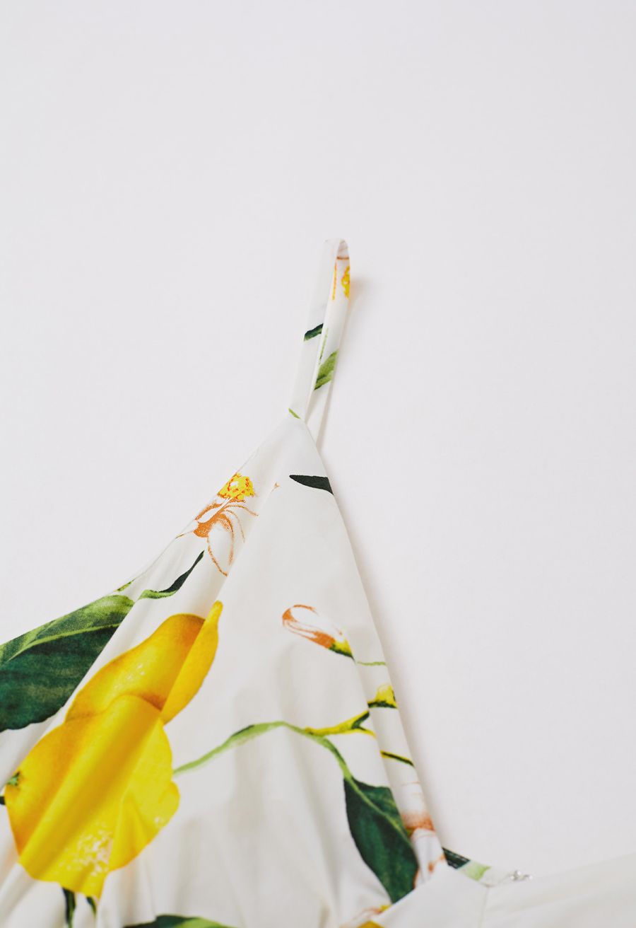 Lemon Floral V-Neck Cami Midi Dress