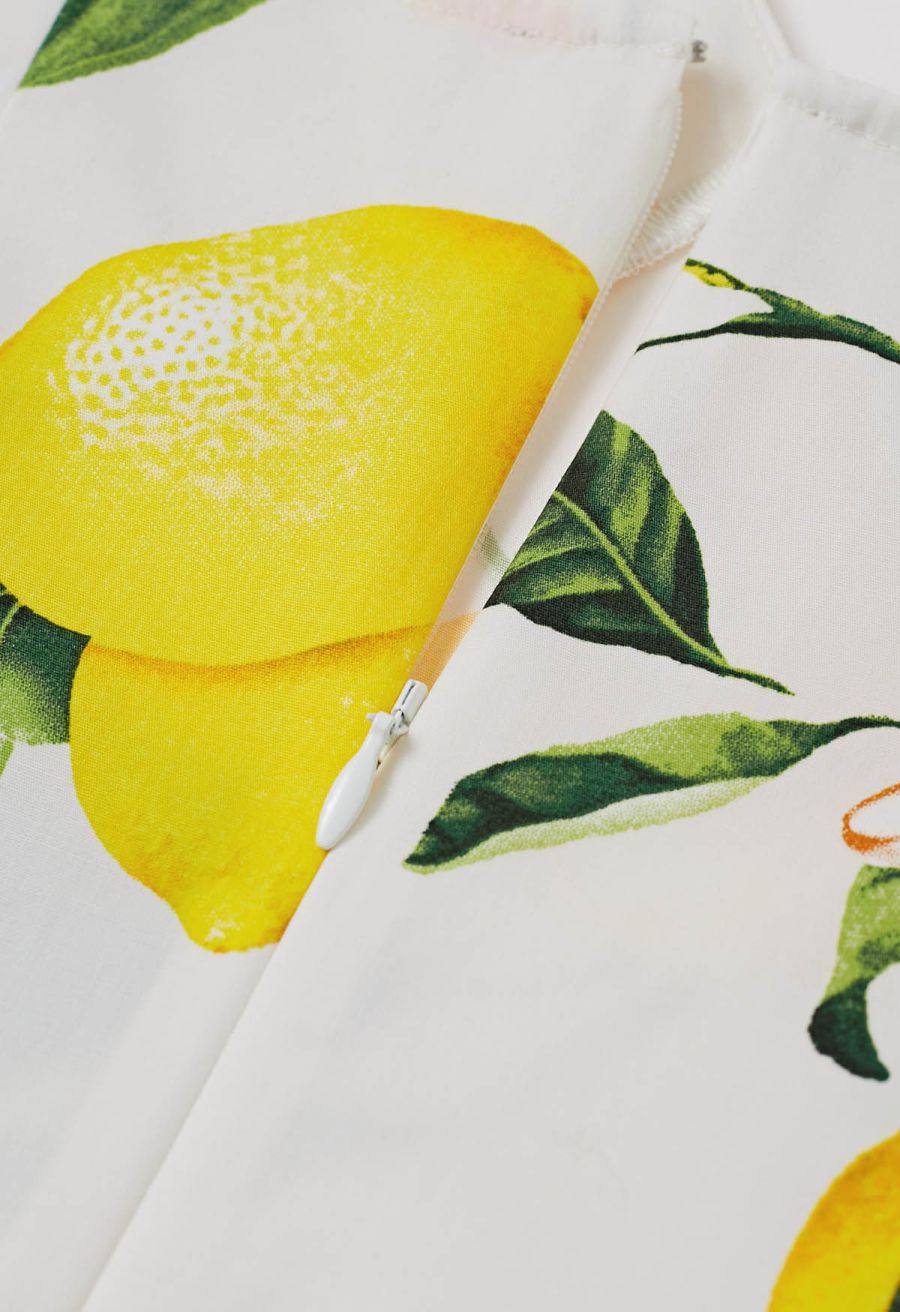 Lemon Floral V-Neck Cami Midi Dress