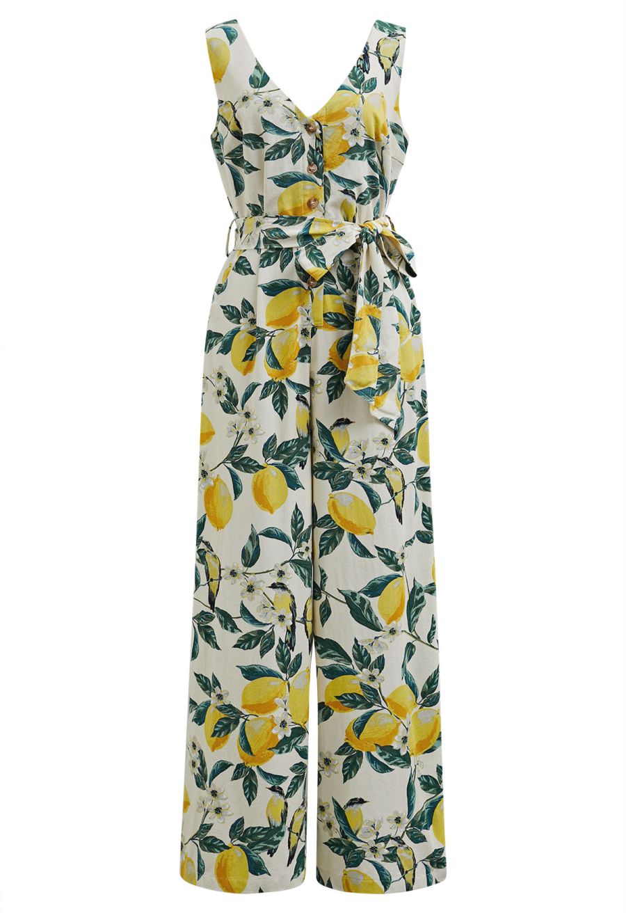 Bliss Lemon Branch Printed Tie-Waist Jumpsuit
