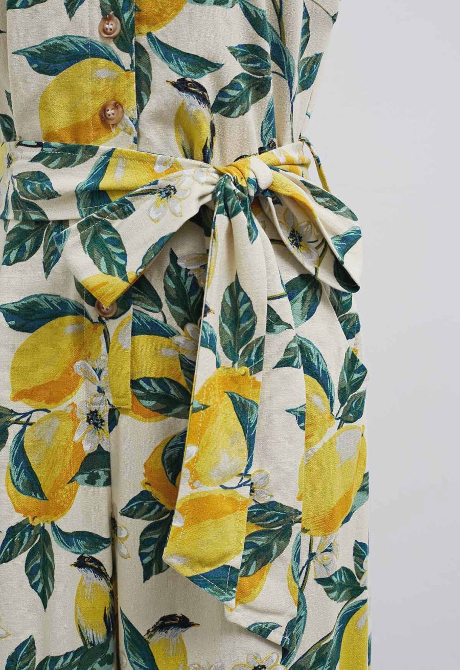 Bliss Lemon Branch Printed Tie-Waist Jumpsuit