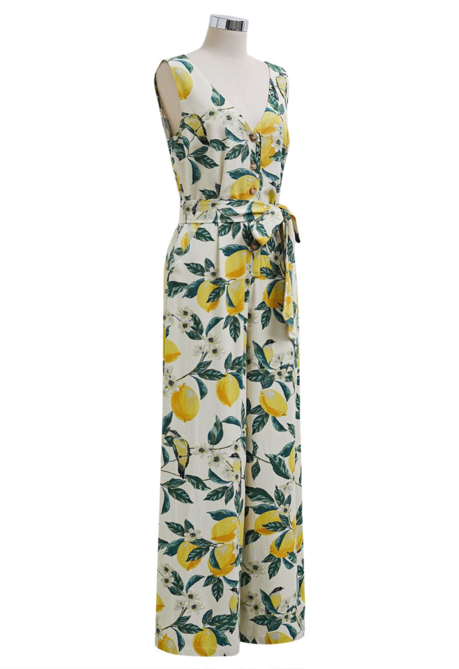 Bliss Lemon Branch Printed Tie-Waist Jumpsuit