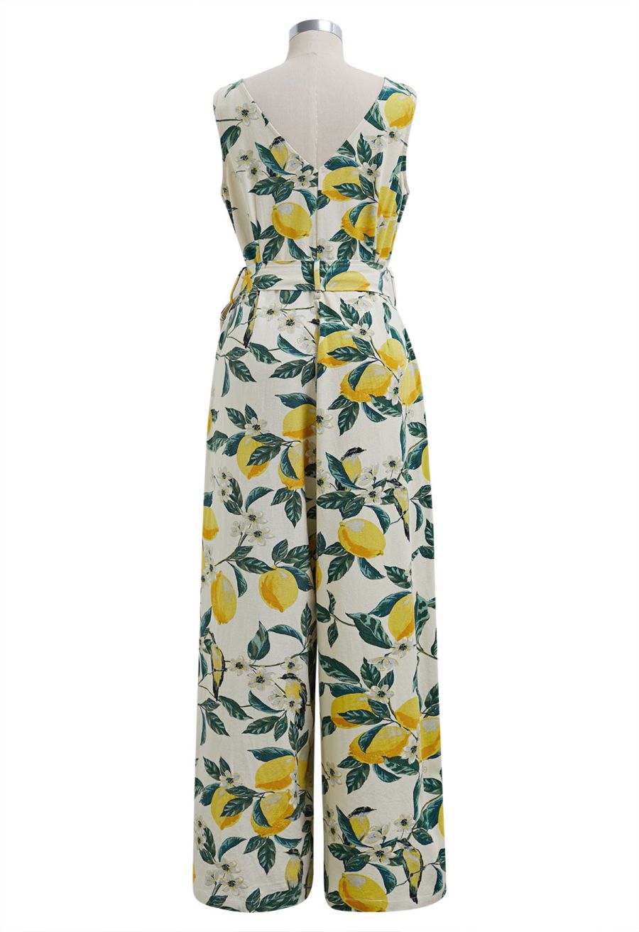 Bliss Lemon Branch Printed Tie-Waist Jumpsuit