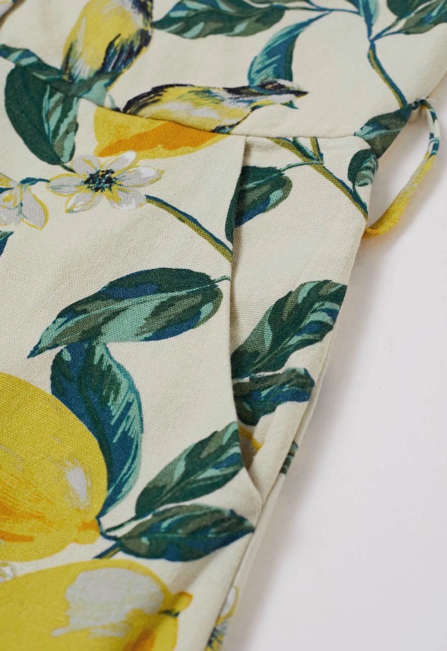 Bliss Lemon Branch Printed Tie-Waist Jumpsuit