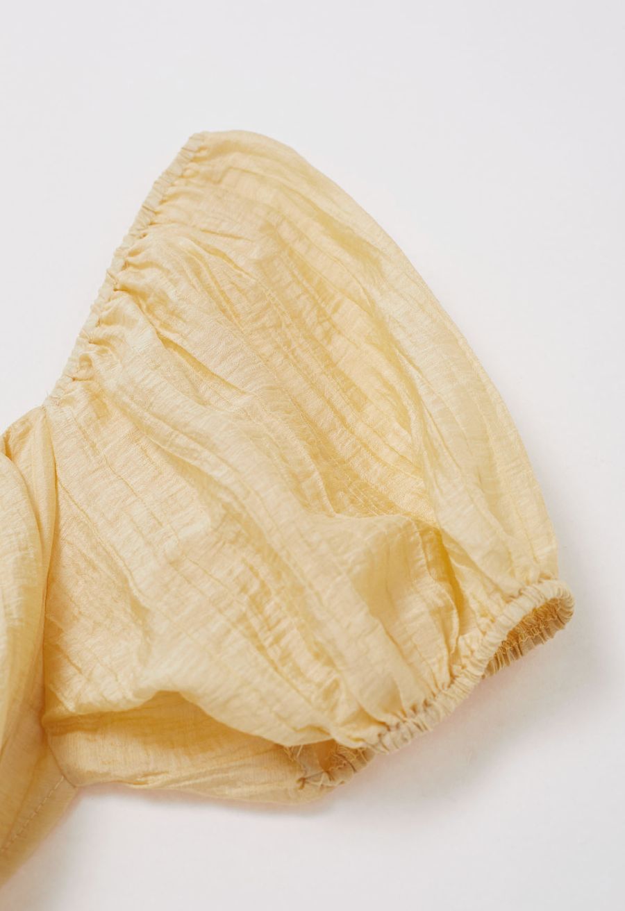 Scoop Neck Tie-Back Crinkle Tiered Dress in Light Yellow