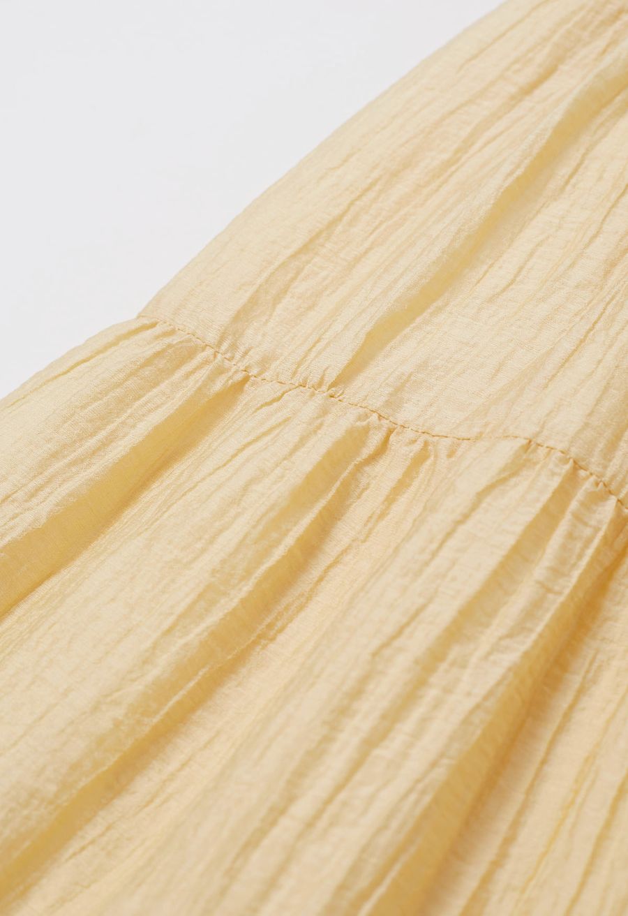 Scoop Neck Tie-Back Crinkle Tiered Dress in Light Yellow