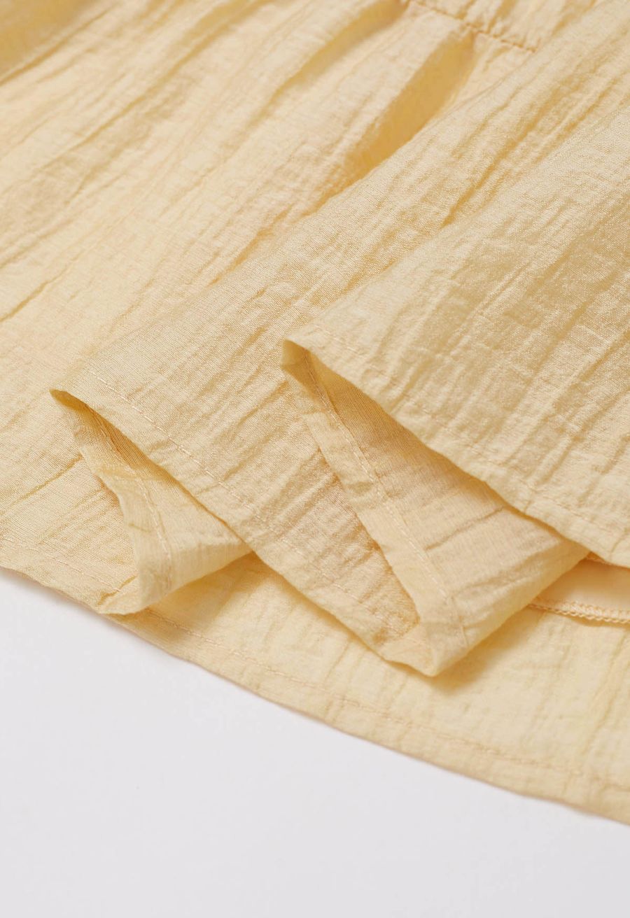 Scoop Neck Tie-Back Crinkle Tiered Dress in Light Yellow