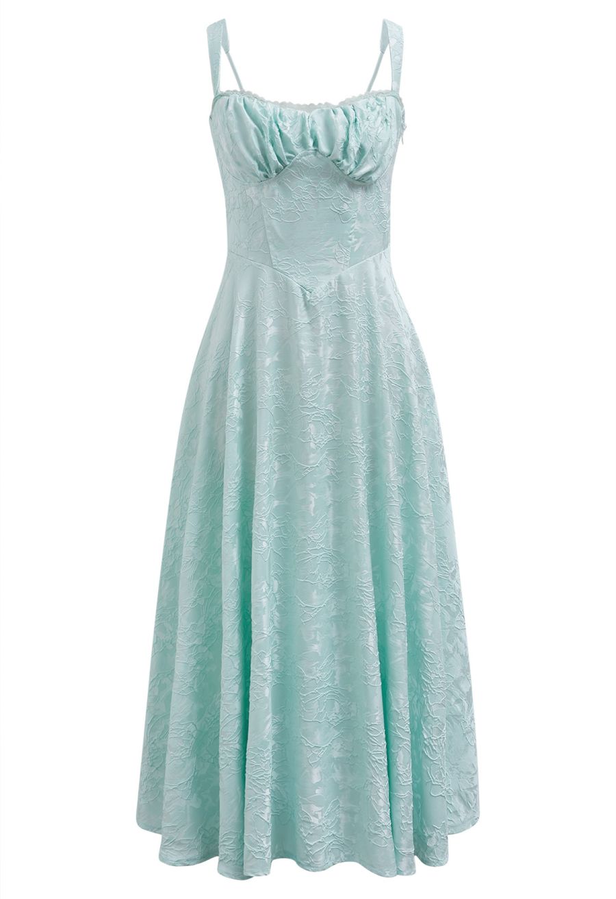 Floral Jacquard Lace-Up Back Corset Dress in Mint