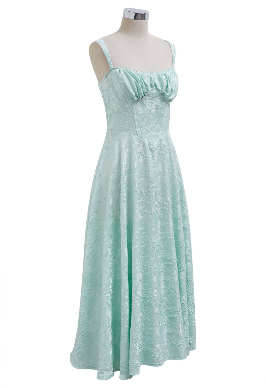 Floral Jacquard Lace-Up Back Corset Dress in Mint