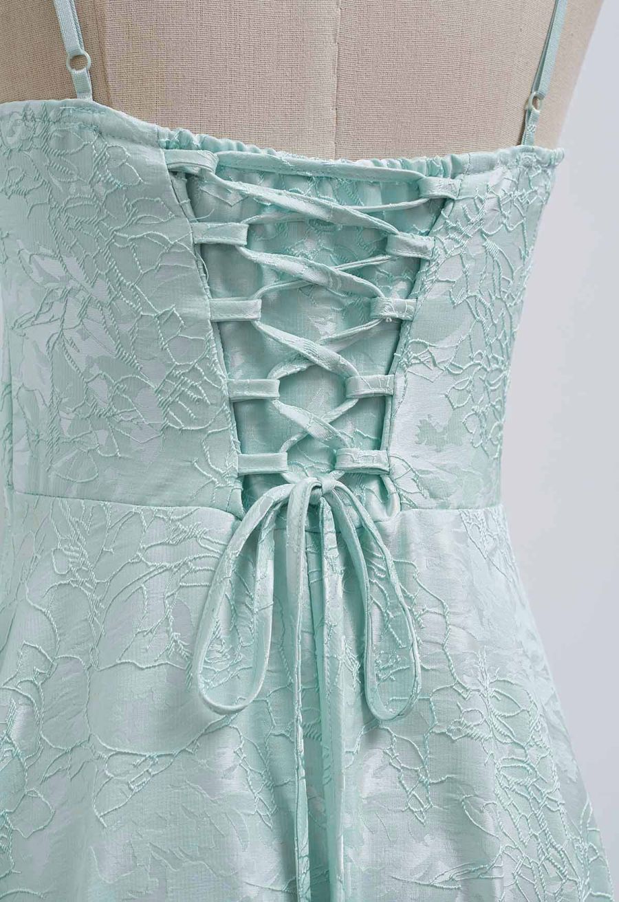 Floral Jacquard Lace-Up Back Corset Dress in Mint