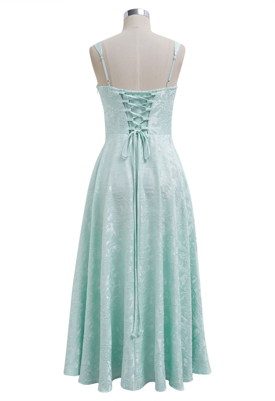 Floral Jacquard Lace-Up Back Corset Dress in Mint