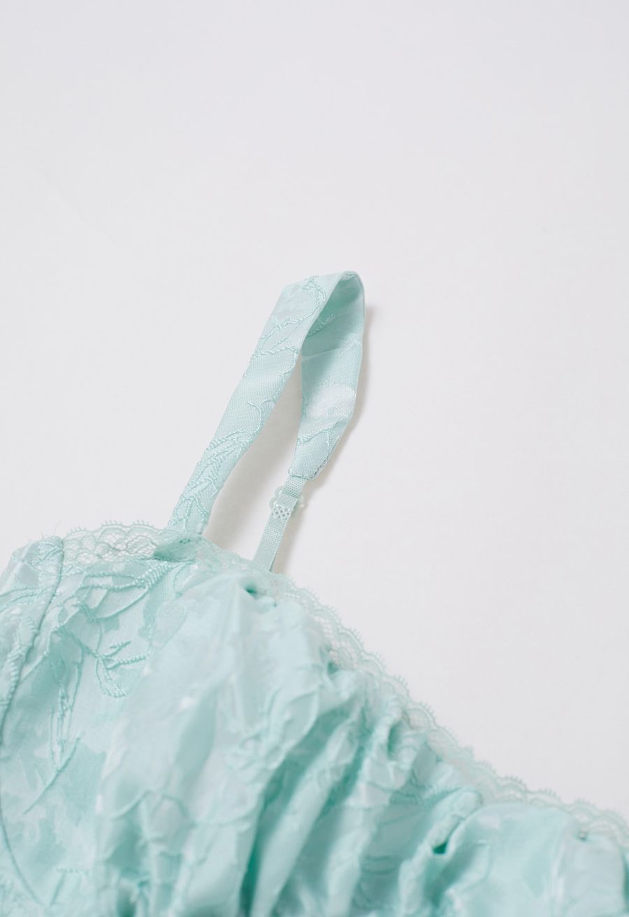 Floral Jacquard Lace-Up Back Corset Dress in Mint