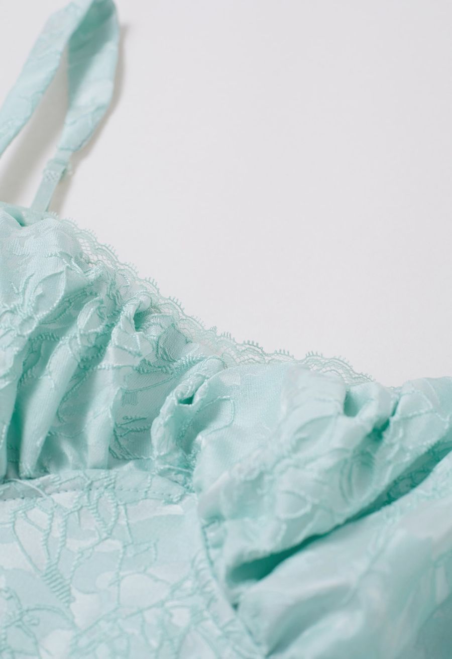 Floral Jacquard Lace-Up Back Corset Dress in Mint