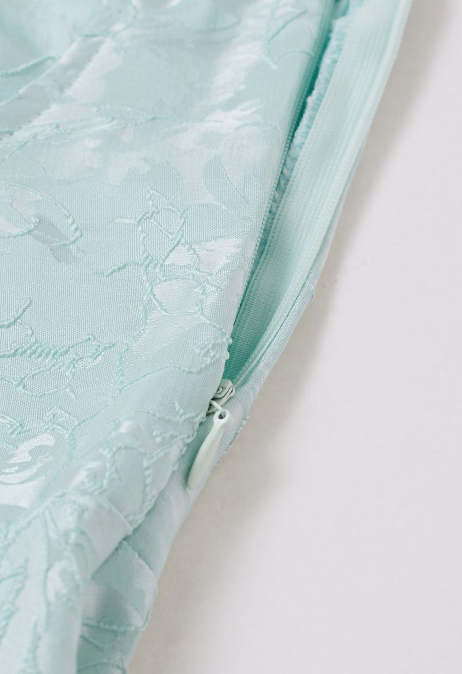 Floral Jacquard Lace-Up Back Corset Dress in Mint