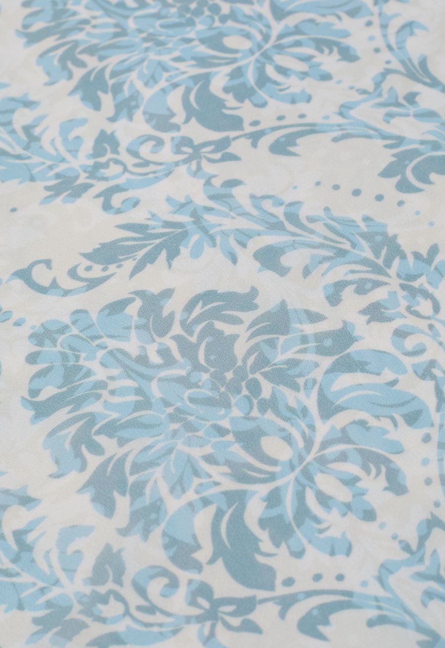 Blue Damask Drape Neck Asymmetric Chiffon Dress
